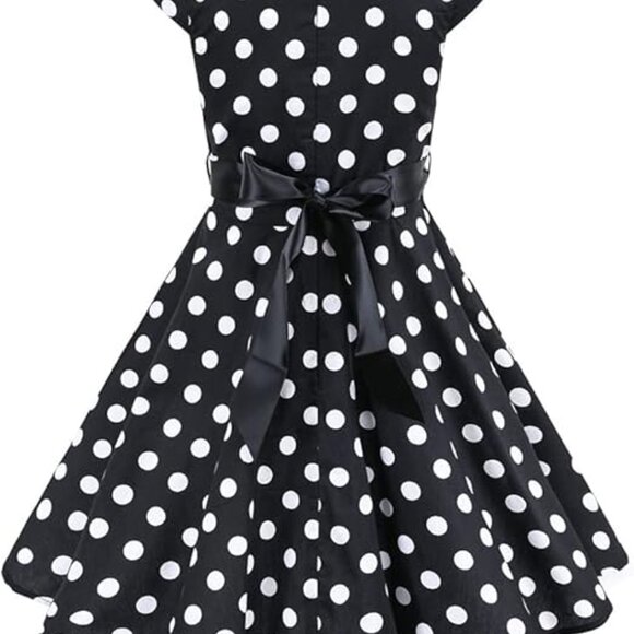 Polka Dots Dress Girl Vintage 1950s Rockabilly Sleeveles Swing A-line - Picture 2 of 8